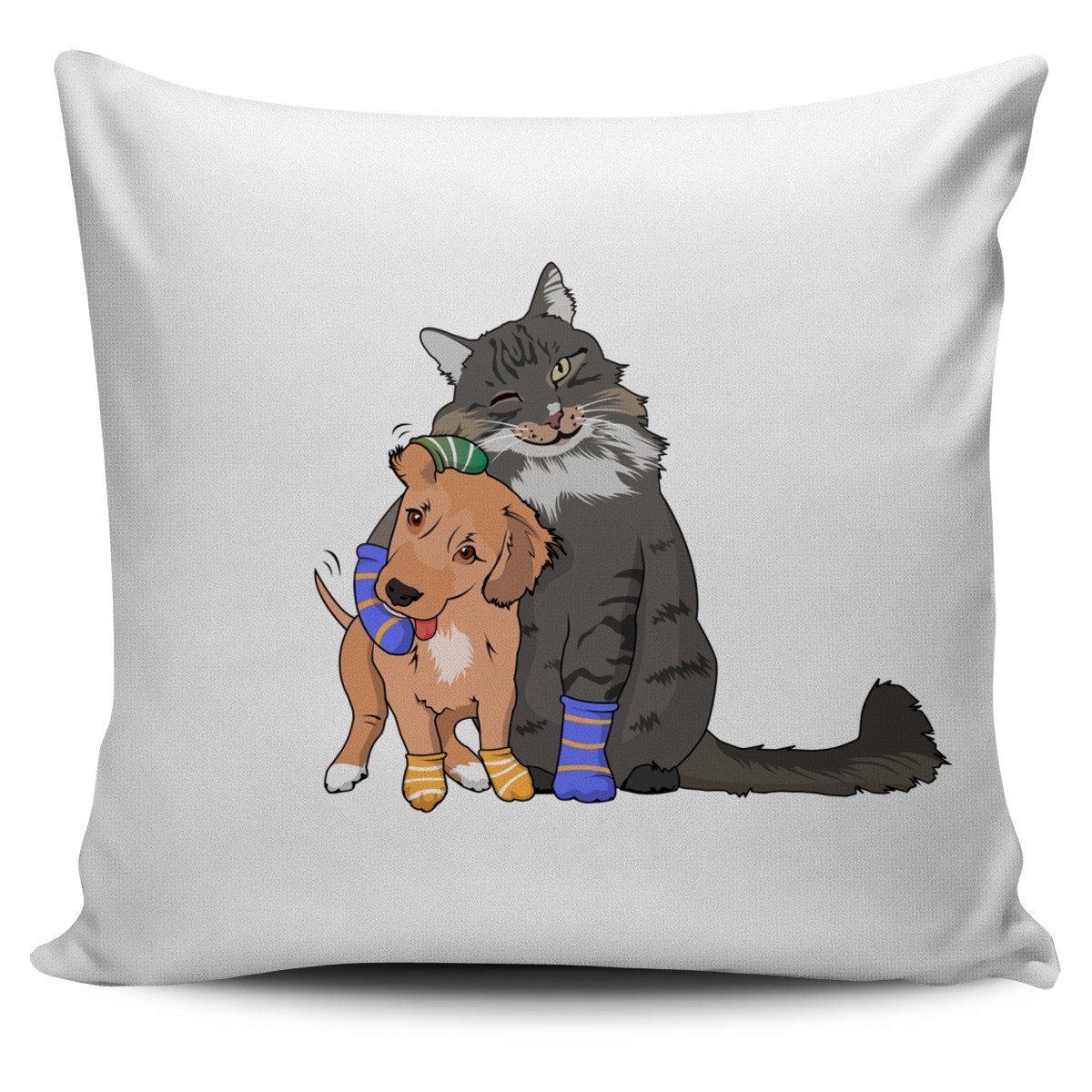 Pillow Cover - Cat and Dog Hug
