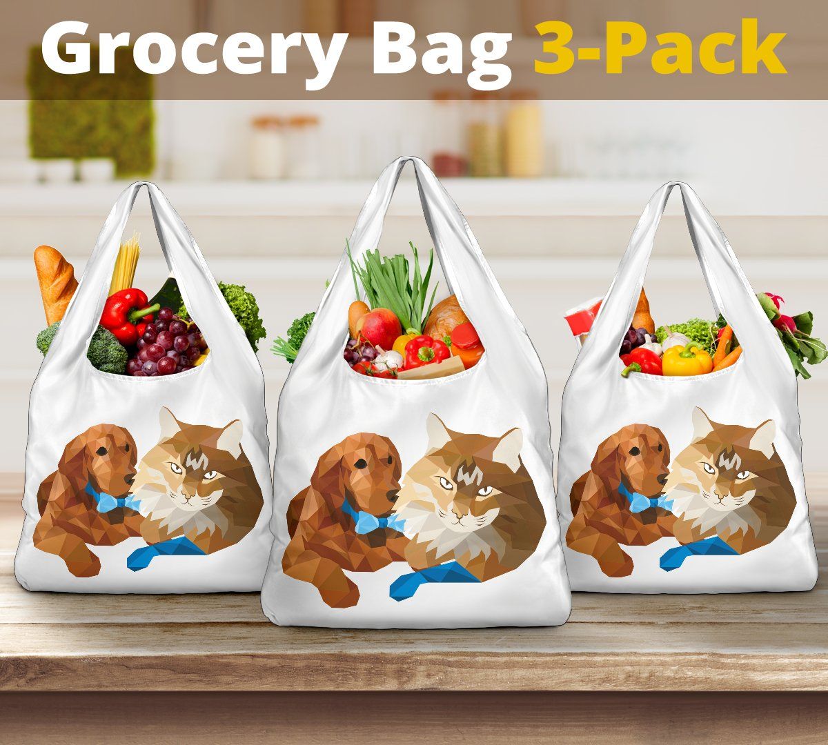 Grocery Bag - Ginger Dog and Cat - White Lining