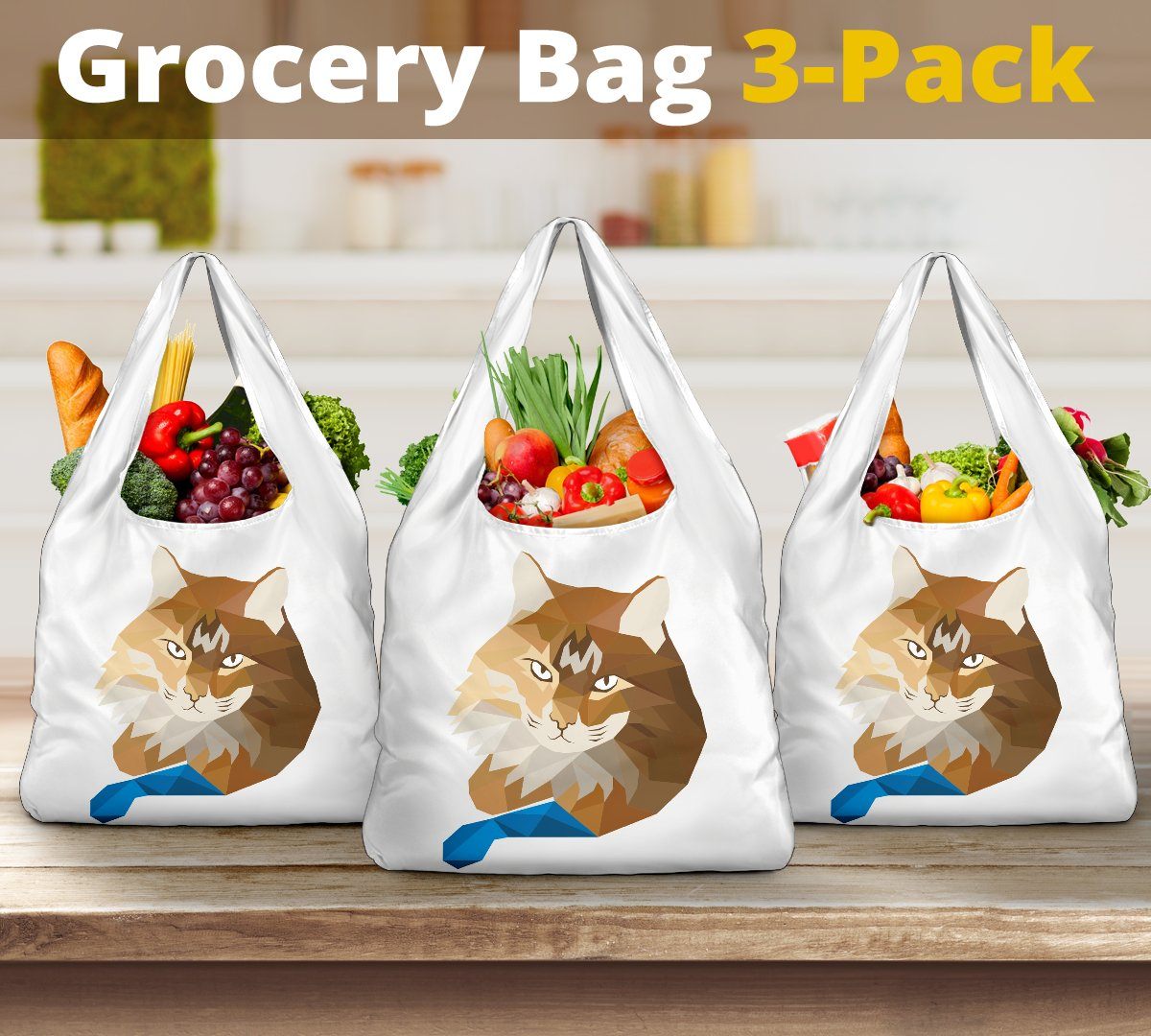 Grocery Bag - Ginger Cat - White Lining