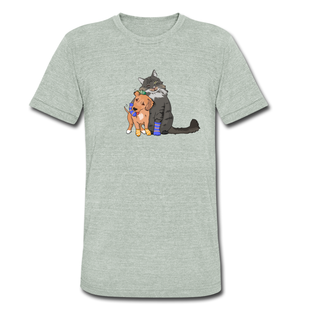 Unisex Tri-Blend T-Shirt - Cat and Dog Hug - heather gray