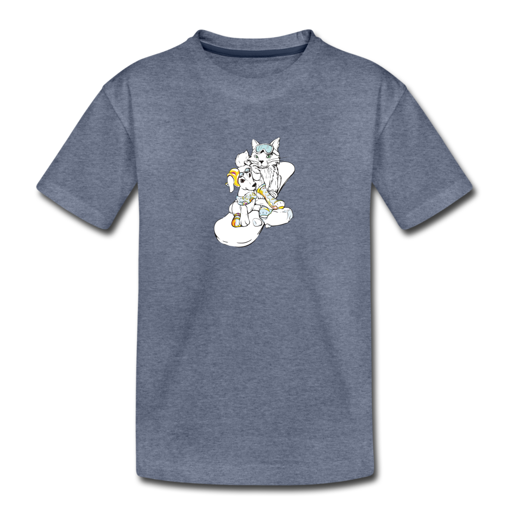 Toddler Premium T-Shirt - Snowboarding Cat And Dog - heather blue