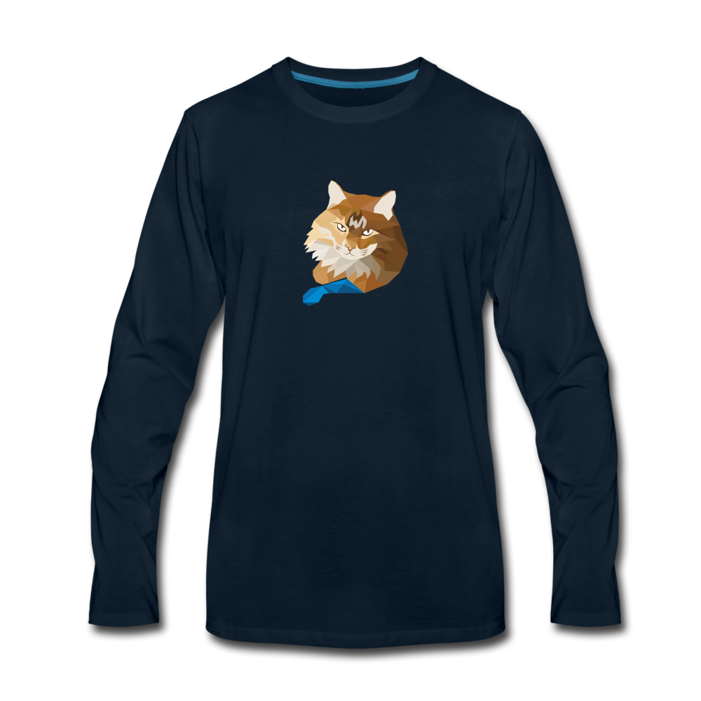Men's Premium Long Sleeve T-Shirt - Ginger Cat - deep navy