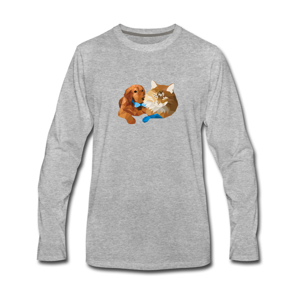 Men's Premium Long Sleeve T-Shirt - Ginger Dog And Cat - heather gray
