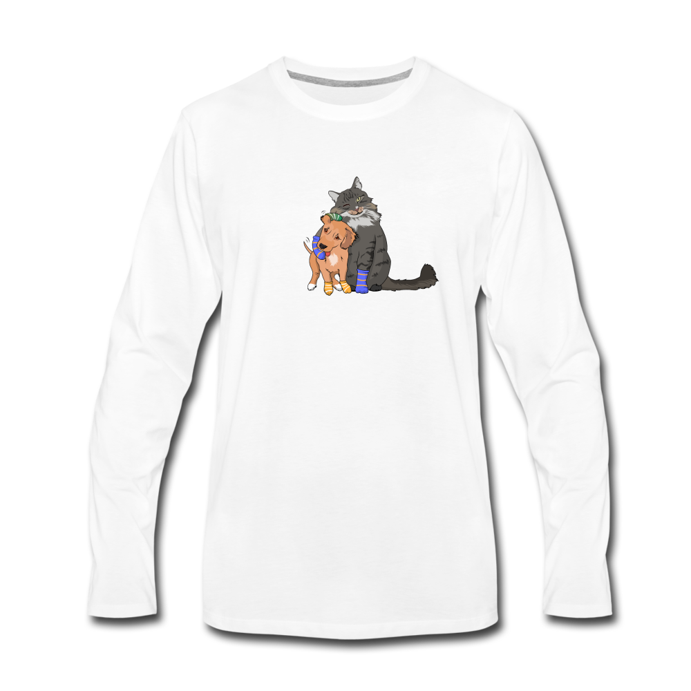 Men's Premium Long Sleeve T-Shirt - Cat And Dog Hug - white