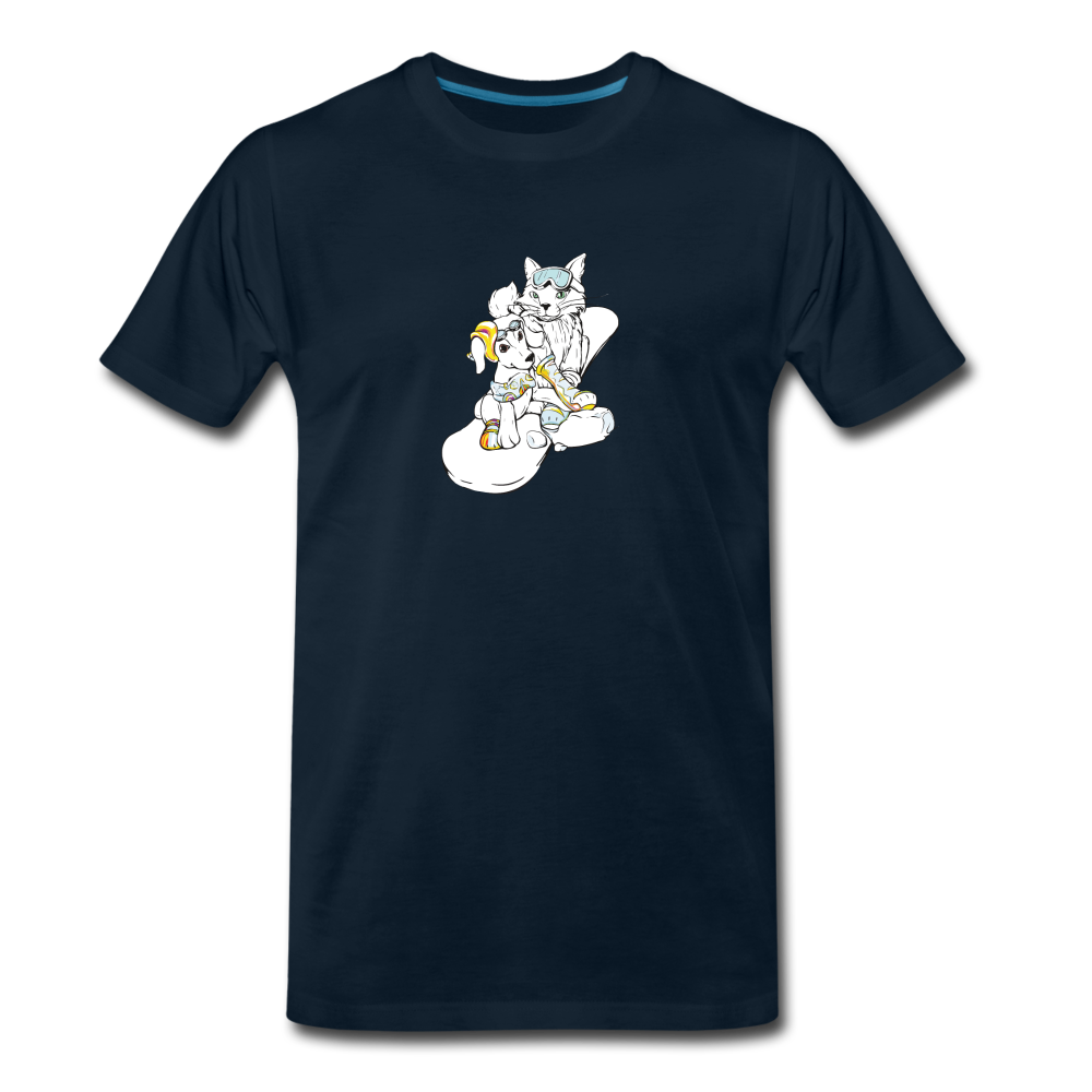 Men's Premium T-Shirt - Snowboarding Cat and Dog - deep navy