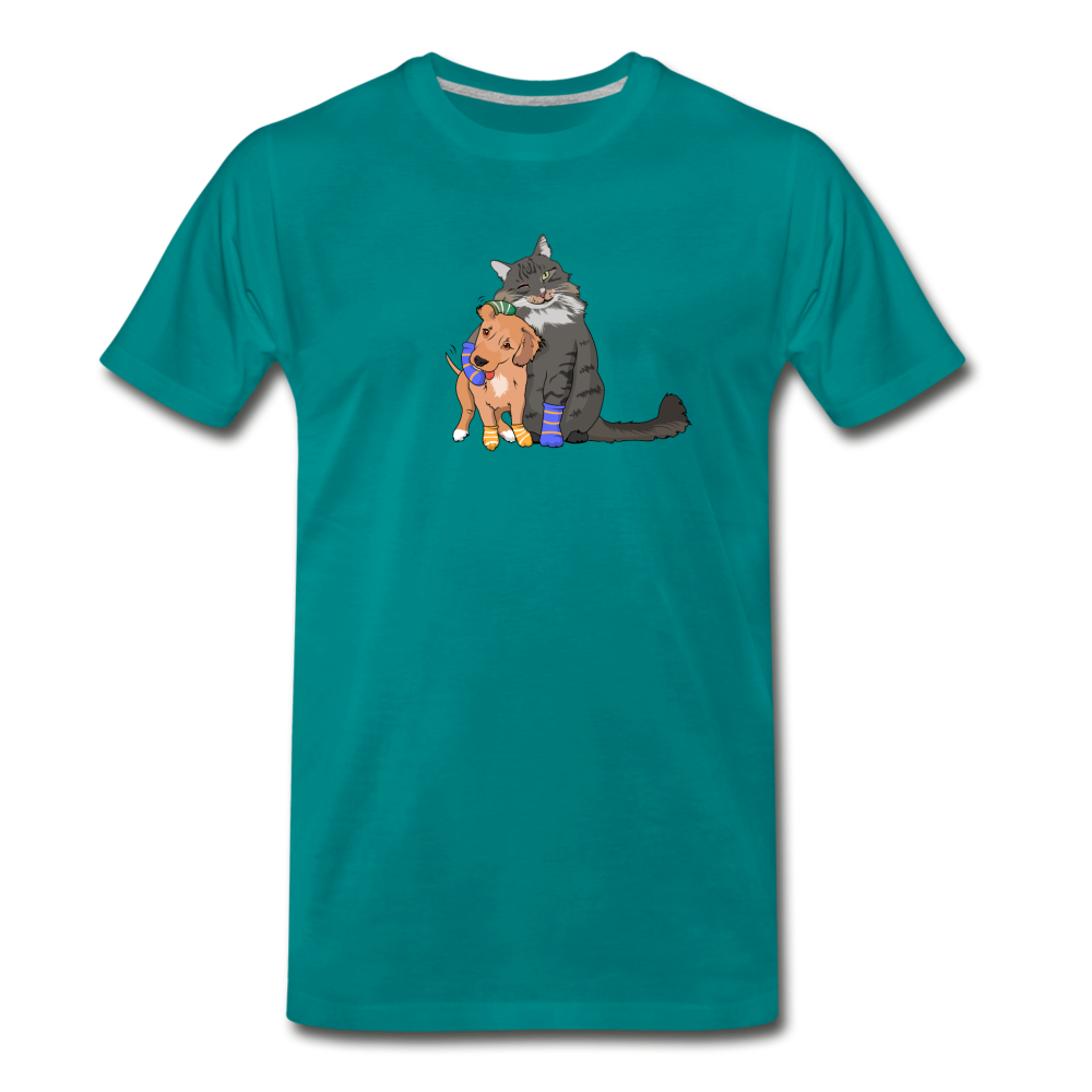 Men's Premium T-Shirt - Cat And Dog Hug - teal