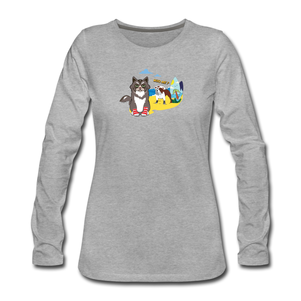 Women's Premium Long Sleeve T-Shirt - Beach Cat And Dog - heather gray
